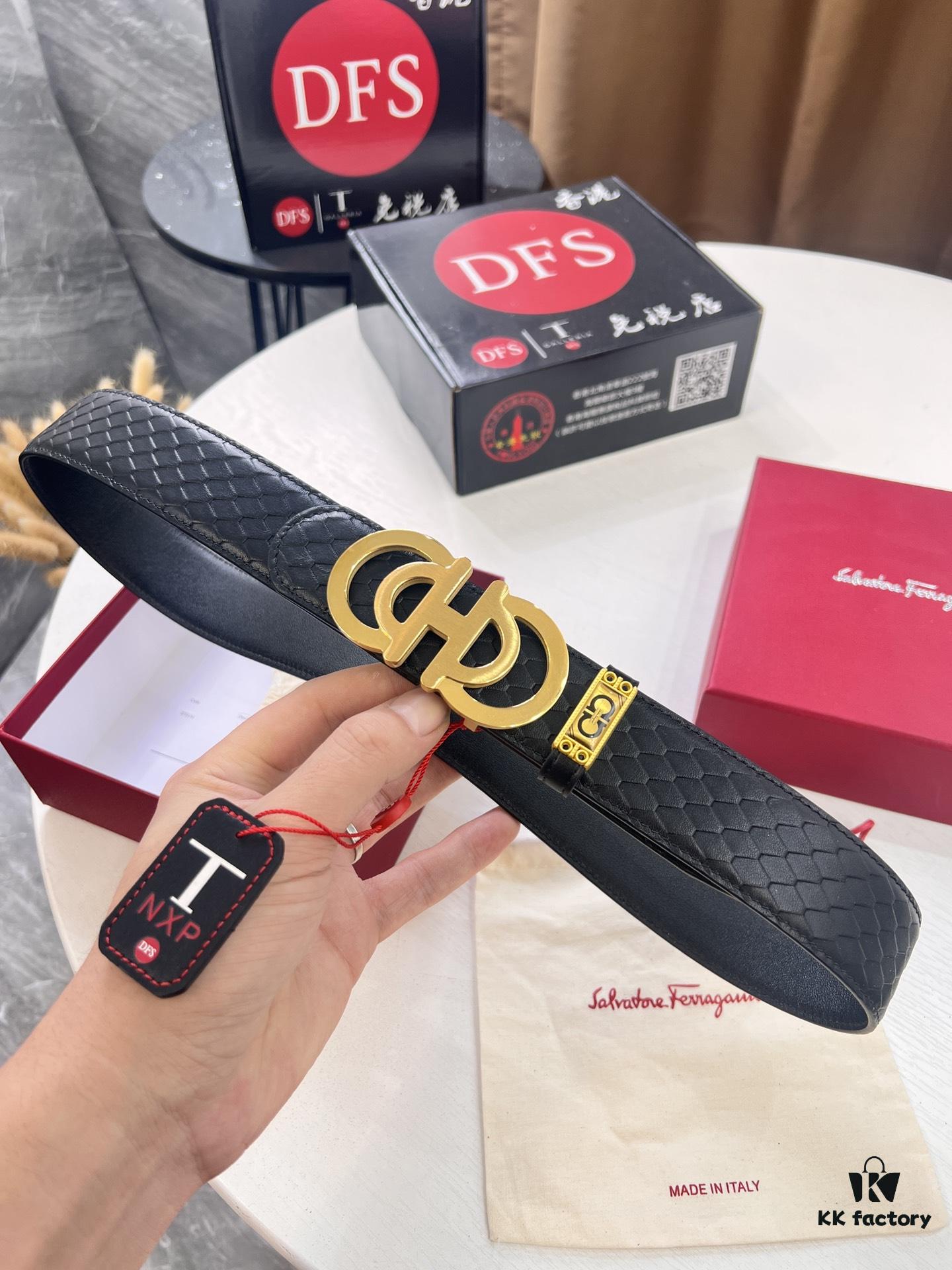 Top-tier Salvatore Ferragamo Belt, Hong Kong Duty-Free Gift Box, Original 8-Shaped Hardware, Genuine Leather with NXP Chip