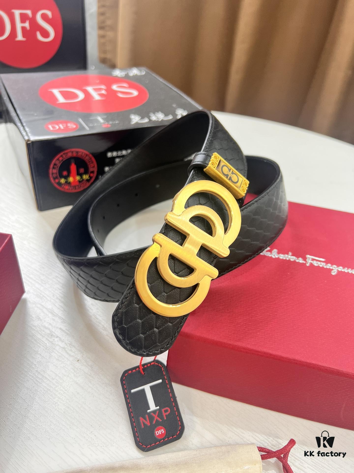 Top-tier Salvatore Ferragamo Belt, Hong Kong Duty-Free Gift Box, Original 8-Shaped Hardware, Genuine Leather with NXP Chip