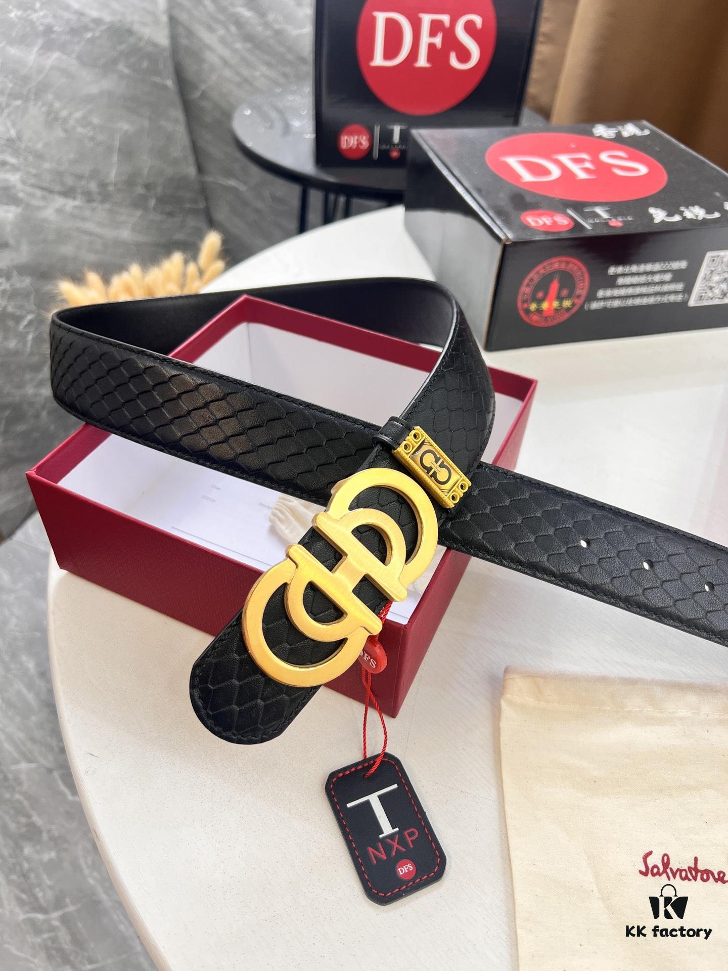 Top-tier Salvatore Ferragamo Belt, Hong Kong Duty-Free Gift Box, Original 8-Shaped Hardware, Genuine Leather with NXP Chip