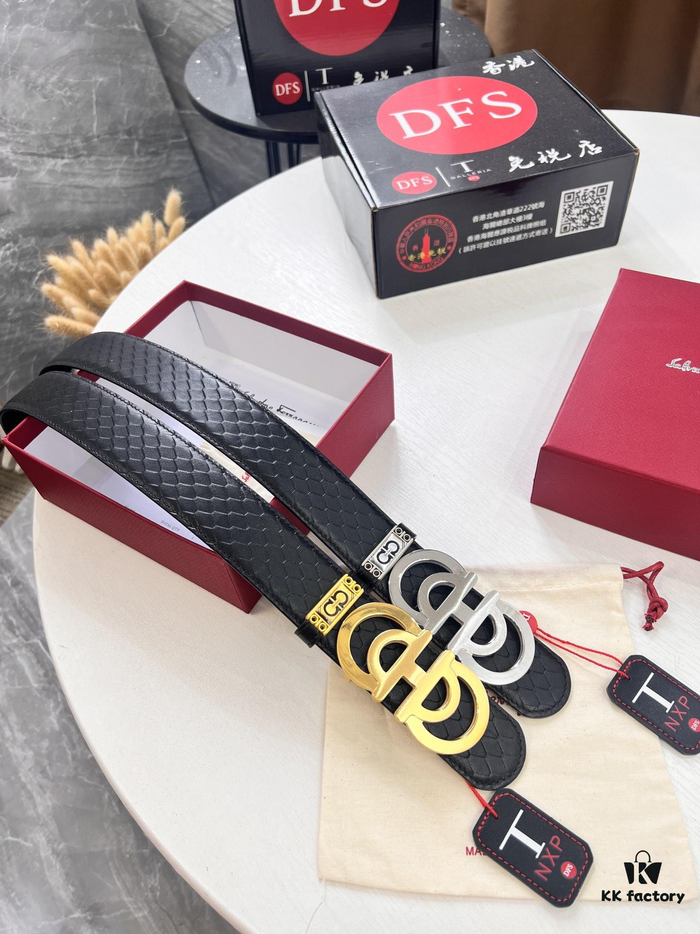 Top-tier Salvatore Ferragamo Belt, Hong Kong Duty-Free Gift Box, Original 8-Shaped Hardware, Genuine Leather with NXP Chip