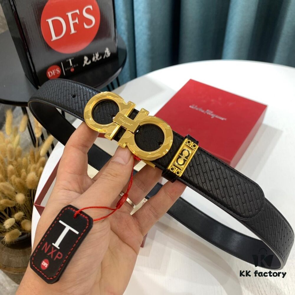 Top-Tier Salvatore Ferragamo Belt, Hong Kong Duty-Free T Gift Box, Authenticity QR Code Verification, New '8' Shaped Genuine Hardware, Imported German-Crafted Wavy Grain Full-Grain Leather, Reversible Double-Sided Design, 3.5cm Width, NXP Chip, Adjustable Length