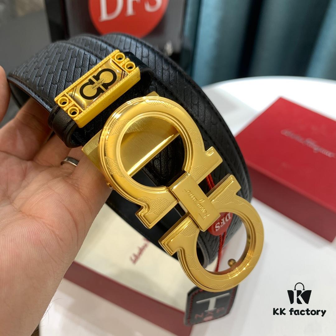 Top-Tier Salvatore Ferragamo Belt, Hong Kong Duty-Free Gift Box, Authenticity Verified by QR Code, New '8' Shaped Genuine Hardware, Double-Sided Premium Cowhide Leather