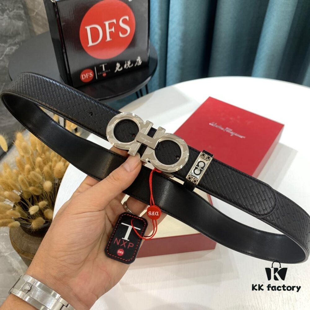 Top-Tier Ferragamo Belt, Hong Kong Duty-Free T Gift Box, Anti-Counterfeit QR Code Authentication, New '8' Shaped Authentic Hardware, Precision Craftsmanship, Original Mold Logo with Steel Stamping, Dual-Sided Reversible Design, Imported German-Made Wavy Grain Full-Grain Leather, Adjustable Length, 3.5cm Width, NXP Chip
