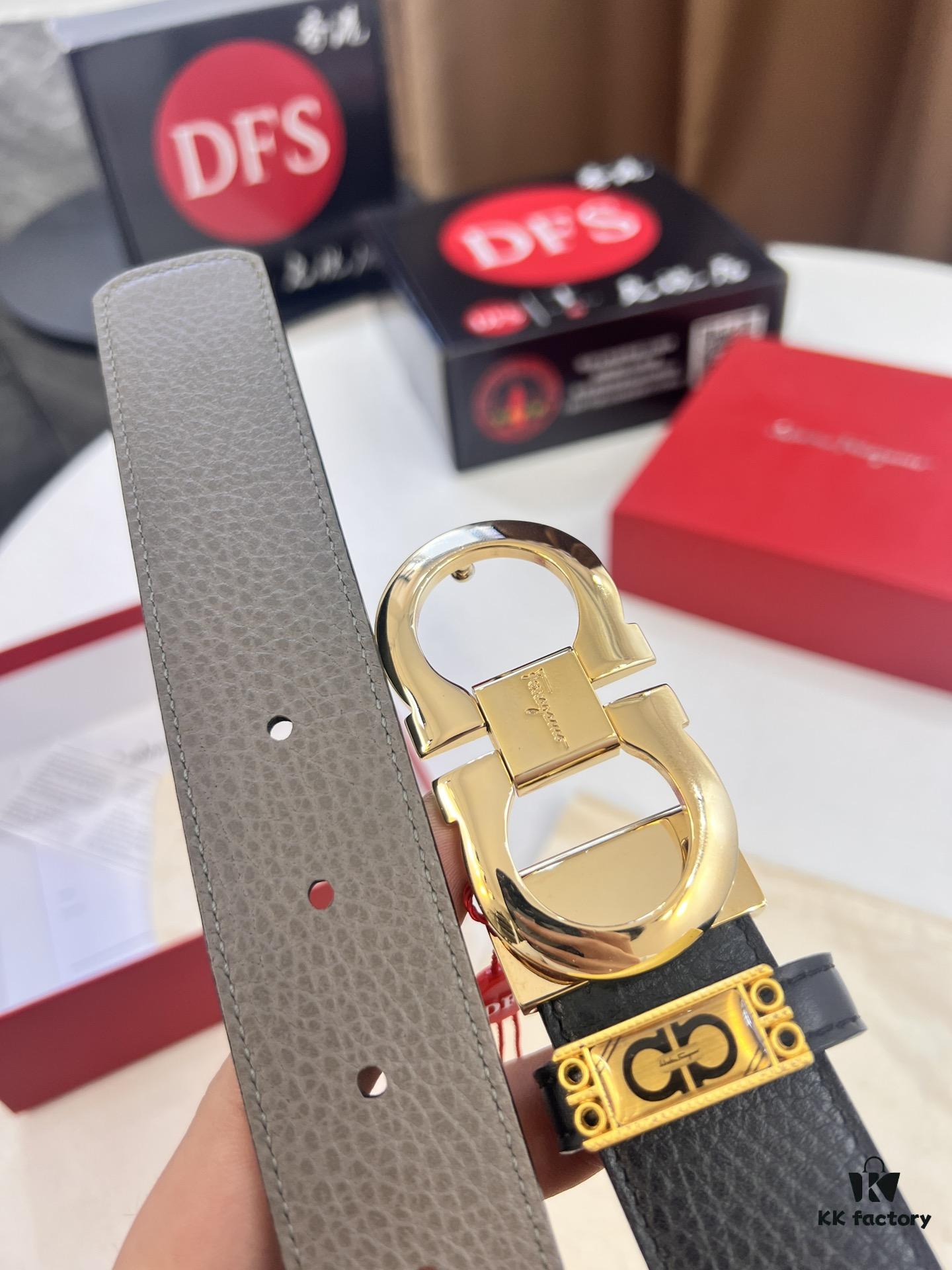 Ferragamo Men's Belt, Genuine First-Layer Calfskin with Crocodile Texture, Reversible Design, 3.5cm Width, Stainless Steel Hardware, Adjustable Length