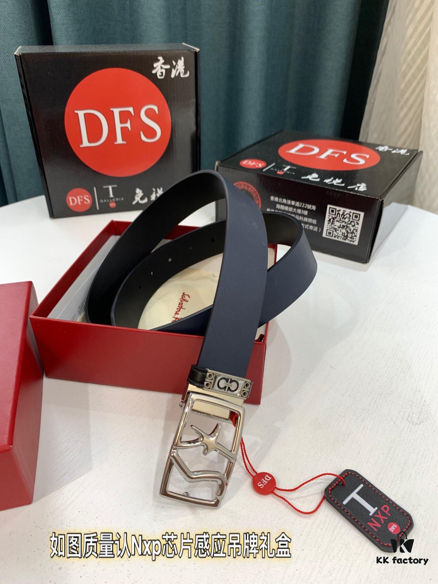 Shop Owner Recommended Trumpet Trumpet Salvatore Ferragamo Men's Belt, Genuine Leather Double-Sided Wear, 3.5cm Width, Precision Steel Hardware, Customizable Length