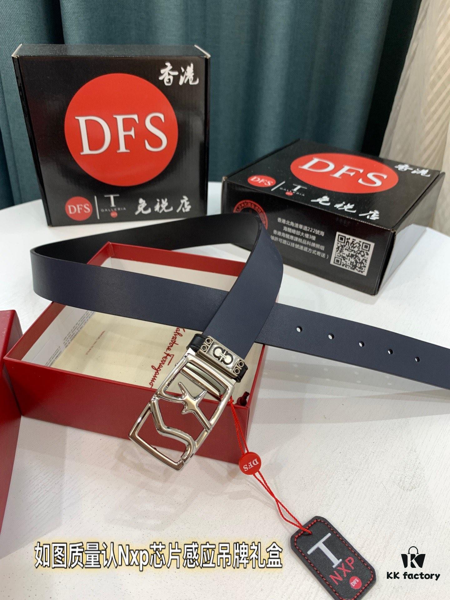 Shop Owner Recommended Trumpet Trumpet Salvatore Ferragamo Men's Belt, Genuine Leather Double-Sided Wear, 3.5cm Width, Precision Steel Hardware, Customizable Length