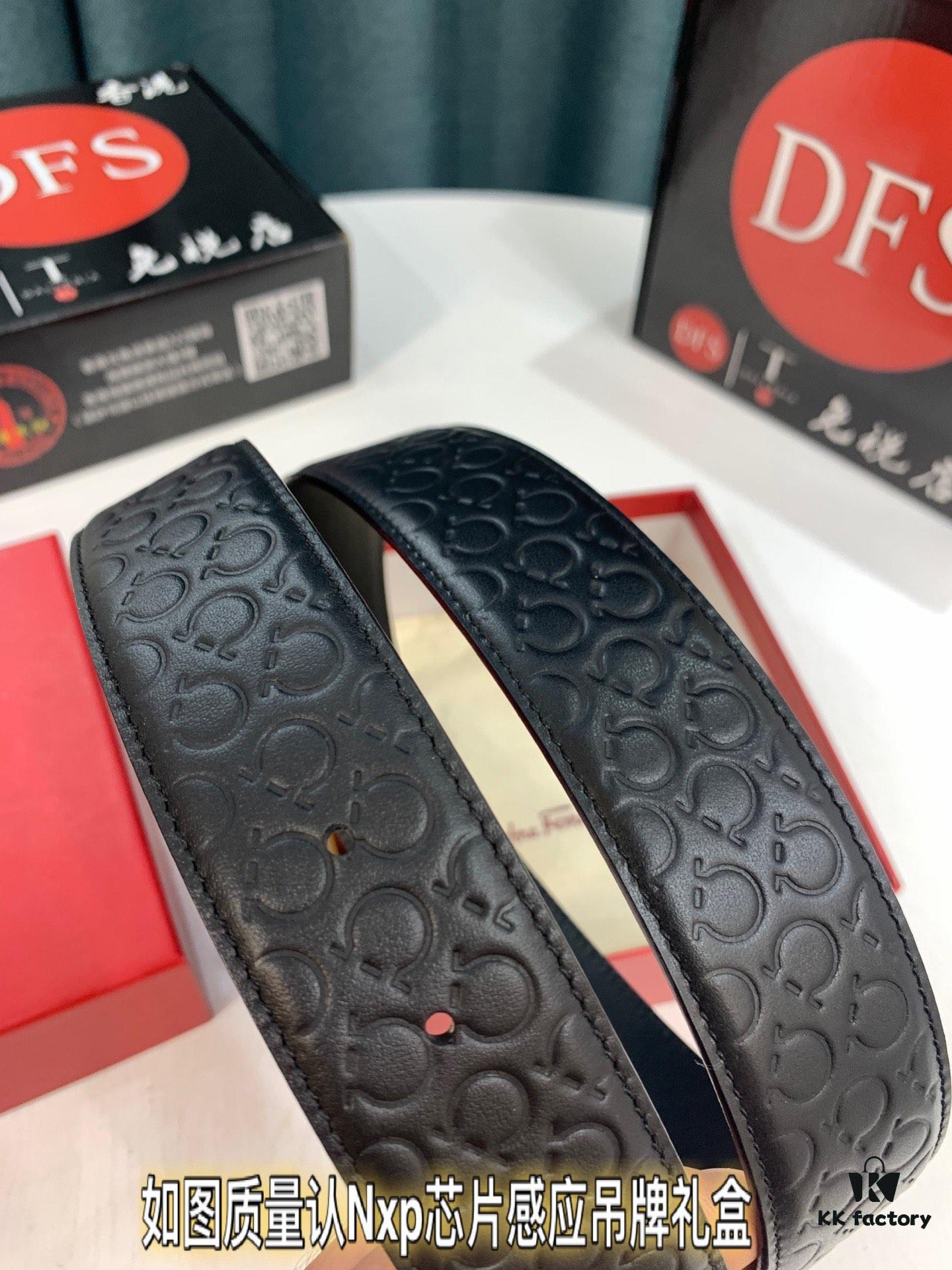 Top-Tier Salvatore Ferragamo 8-Shape Belt, Hong Kong Duty-Free Gift Box, Authenticity QR Code Verified, Genuine Leather, German-Manufactured, Adjustable Length