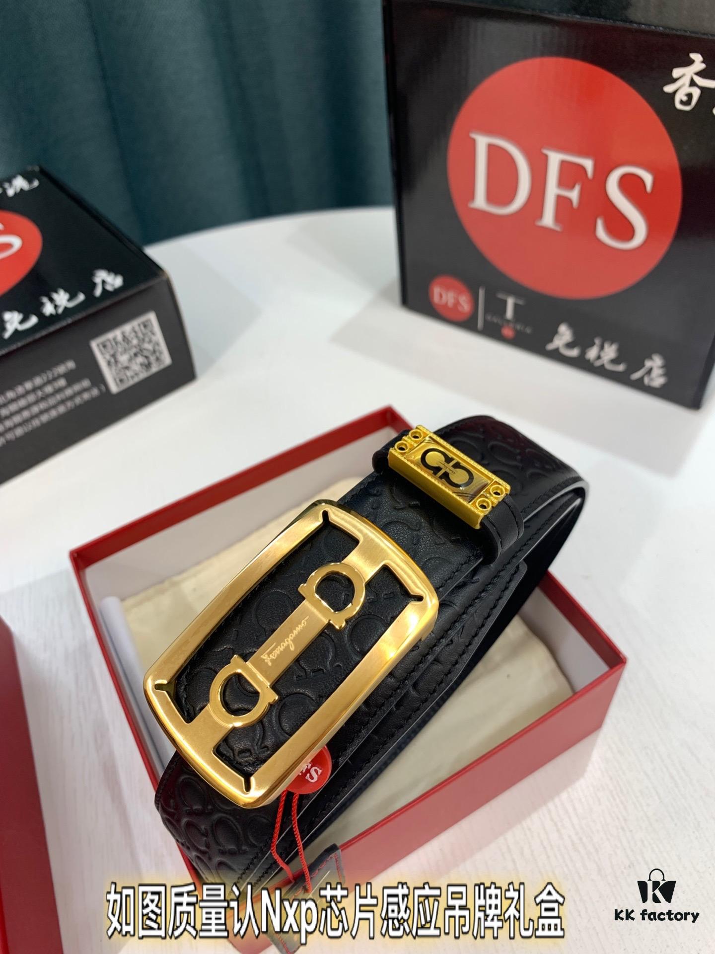Top-Tier Salvatore Ferragamo 8-Shape Belt, Hong Kong Duty-Free Gift Box, Authenticity QR Code Verified, Genuine Leather, German-Manufactured, Adjustable Length