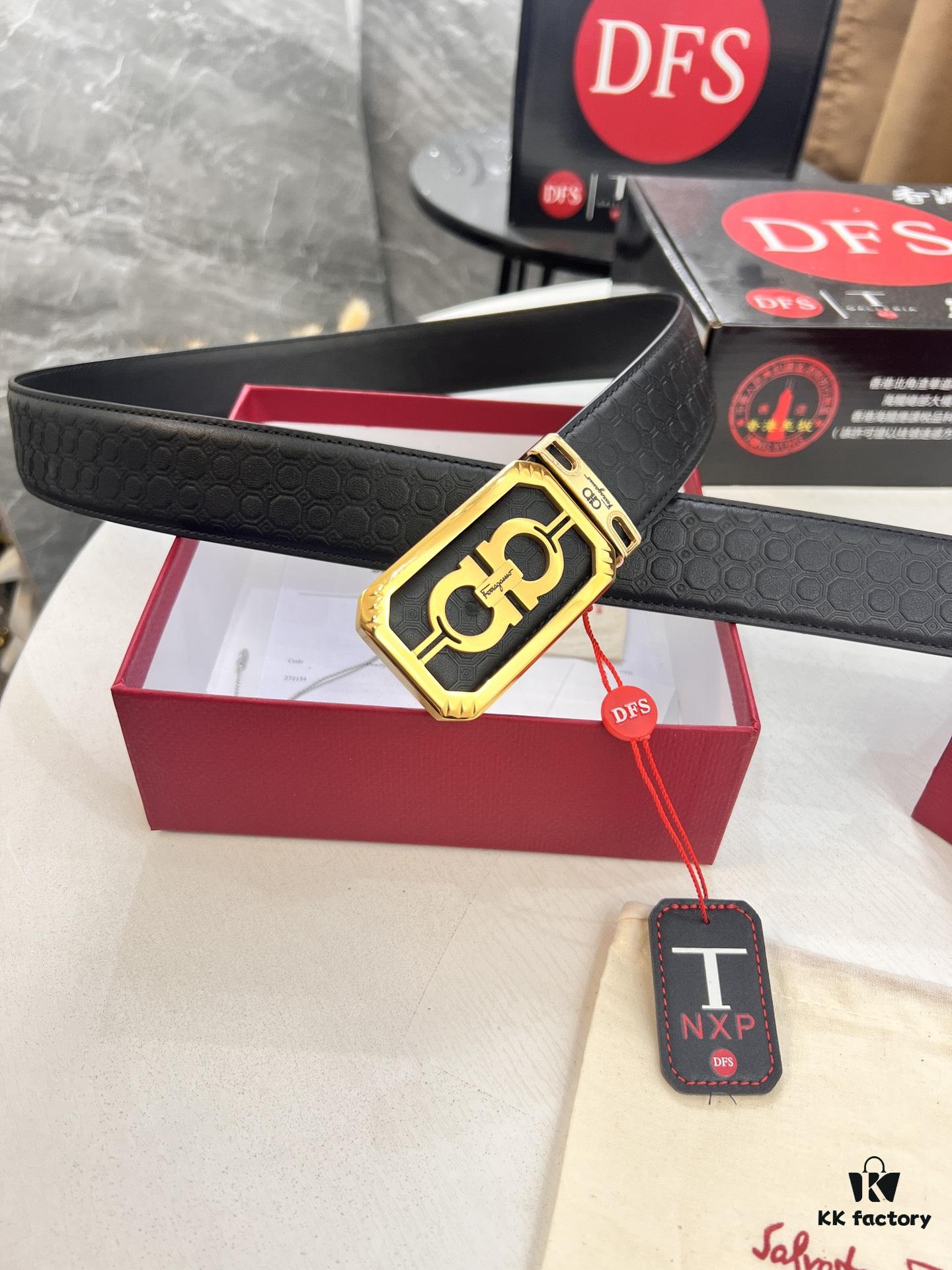 New Arrival Authentic Salvatore Ferragamo Belt, 8-Shaped Genuine Hardware, Imported Embossed Cowhide, German Manufactured, Width 3.8cm, NFC Chip NXP, Adjustable Length