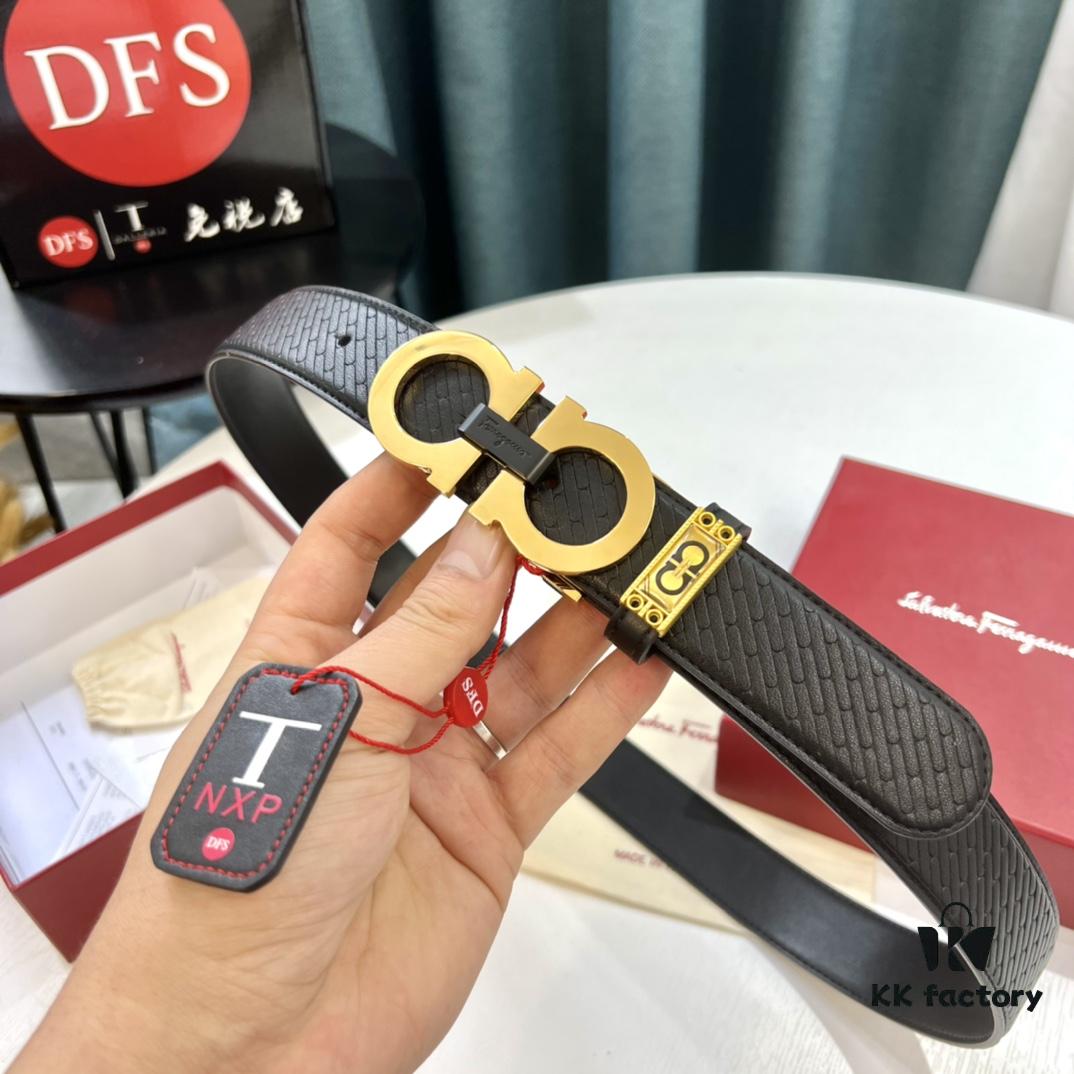 Hong Kong Tax-Free T Gift Box 🎁 (NXP Tag with Anti-Counterfeit Chip, Official Website Verifiable), Genuine Mold, New Figure-8 Buckle Stainless Steel Hardware, Double-Sided Use, Ferragamo Style