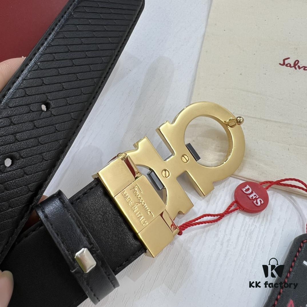 Hong Kong Tax-Free T Gift Box 🎁 (NXP Tag with Anti-Counterfeit Chip, Official Website Verifiable), Genuine Mold, New Figure-8 Buckle Stainless Steel Hardware, Double-Sided Use, Ferragamo Style