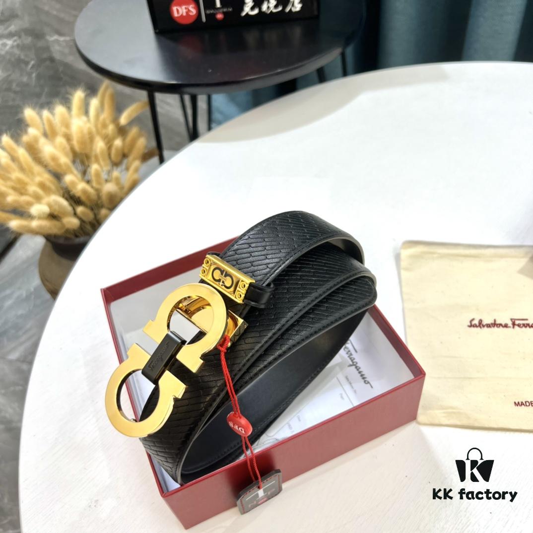 Hong Kong Tax-Free T Gift Box 🎁 (NXP Tag with Anti-Counterfeit Chip, Official Website Verifiable), Genuine Mold, New Figure-8 Buckle Stainless Steel Hardware, Double-Sided Use, Ferragamo Style