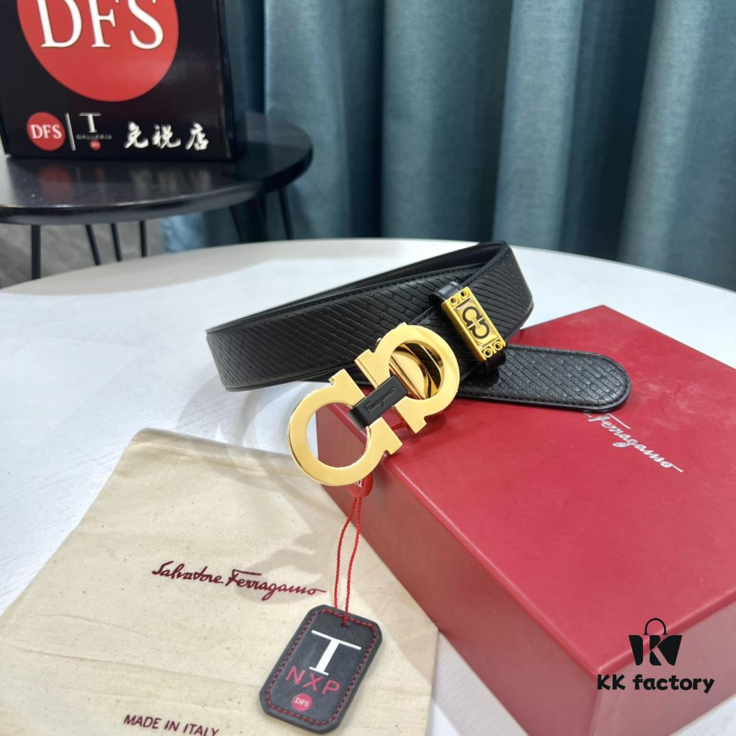 Hong Kong Tax-Free T Gift Box 🎁 (NXP Tag with Anti-Counterfeit Chip, Official Website Verifiable), Genuine Mold, New Figure-8 Buckle Stainless Steel Hardware, Double-Sided Use, Ferragamo Style