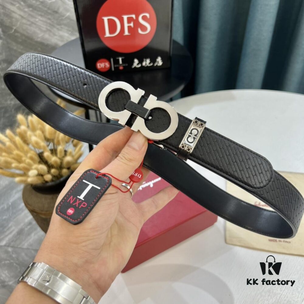 Hong Kong Tax-Free T Gift Box 🎁 (NXP RFID Tag Verifiable on Official Website, Authentic Anti-Counterfeit Chip) | Salvatore Ferragamo Style | New 8-Shaped Buckle Stainless Steel Hardware | Double-Sided Wear | French Imported Embossed Calfskin Leather | Fashion Runway Design | Duty-Free Top-Tier Replica | Latest NXP RFID Chip Support Online Verification | 3.5cm Width