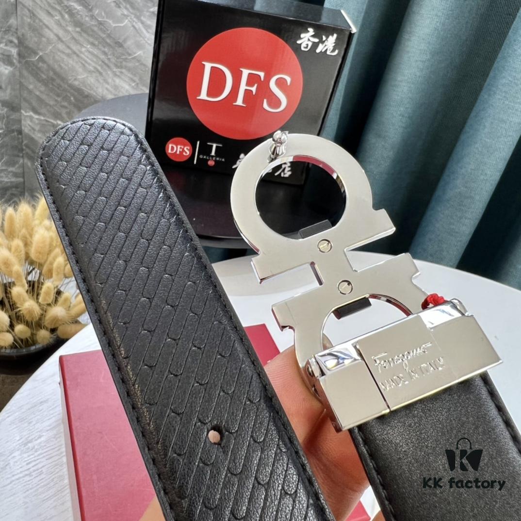 Hong Kong Tax-Free T Gift Box 🎁 (NXP RFID Tag Verifiable on Official Website, Authentic Anti-Counterfeit Chip) | Salvatore Ferragamo Style | New 8-Shaped Buckle Stainless Steel Hardware | Double-Sided Wear | French Imported Embossed Calfskin Leather | Fashion Runway Design | Duty-Free Top-Tier Replica | Latest NXP RFID Chip Support Online Verification | 3.5cm Width