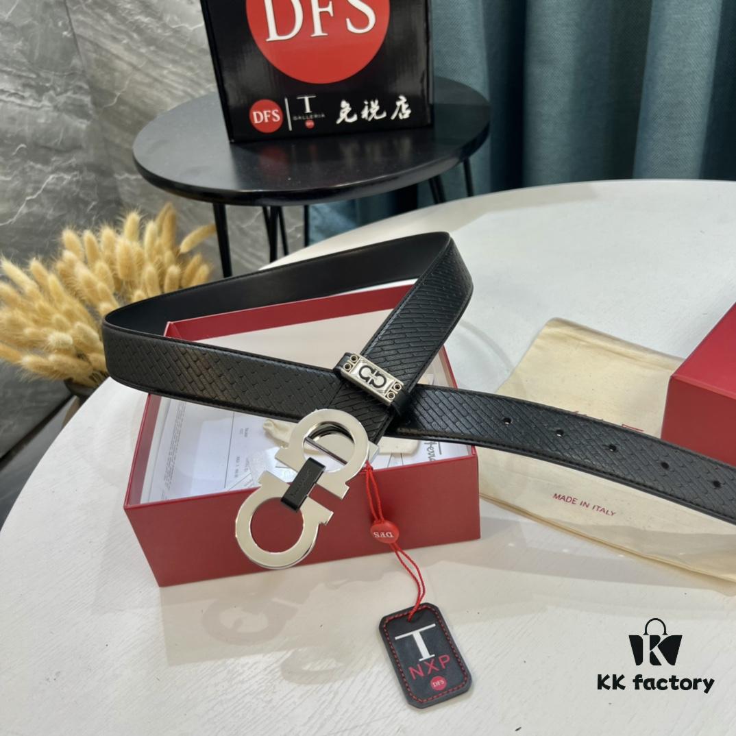 Hong Kong Tax-Free T Gift Box 🎁 (NXP RFID Tag Verifiable on Official Website, Authentic Anti-Counterfeit Chip) | Salvatore Ferragamo Style | New 8-Shaped Buckle Stainless Steel Hardware | Double-Sided Wear | French Imported Embossed Calfskin Leather | Fashion Runway Design | Duty-Free Top-Tier Replica | Latest NXP RFID Chip Support Online Verification | 3.5cm Width