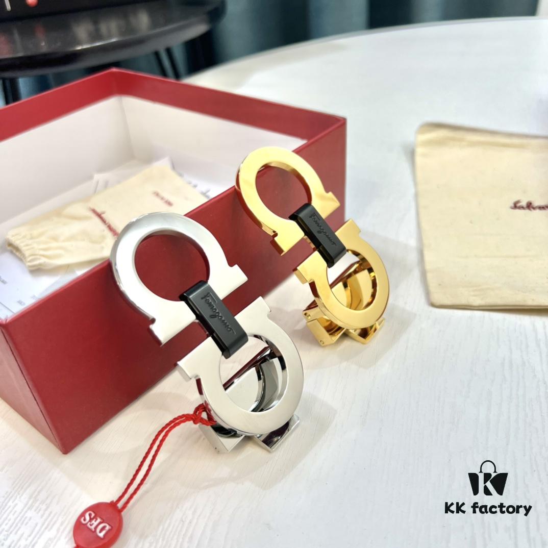 Hong Kong Tax-Free T Gift Box 🎁 (NXP RFID Tag Verifiable on Official Website, Authentic Anti-Counterfeit Chip) | Salvatore Ferragamo Style | New 8-Shaped Buckle Stainless Steel Hardware | Double-Sided Wear | French Imported Embossed Calfskin Leather | Fashion Runway Design | Duty-Free Top-Tier Replica | Latest NXP RFID Chip Support Online Verification | 3.5cm Width