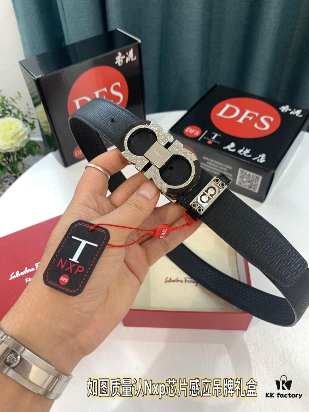 Salvatore Ferragamo Men's Reversible Leather Belt, Genuine Full-Grain Calfskin with '8' Shaped Stainless Steel Buckle, 3.5cm Width, Includes NXP Anti-Counterfeit Chip for Official Verification