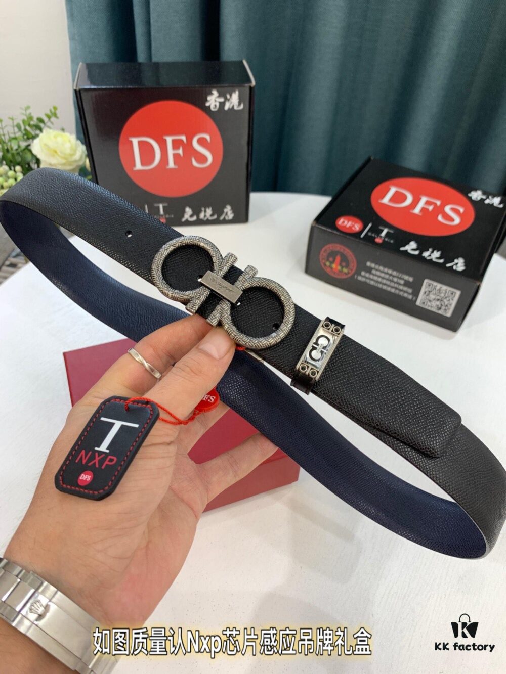 Salvatore Ferragamo Men's Belt, Genuine First-Layer Calfskin, Dual-Sided Wear, 3.5cm Width, Vintage-Style Steel Hardware, Imported Original