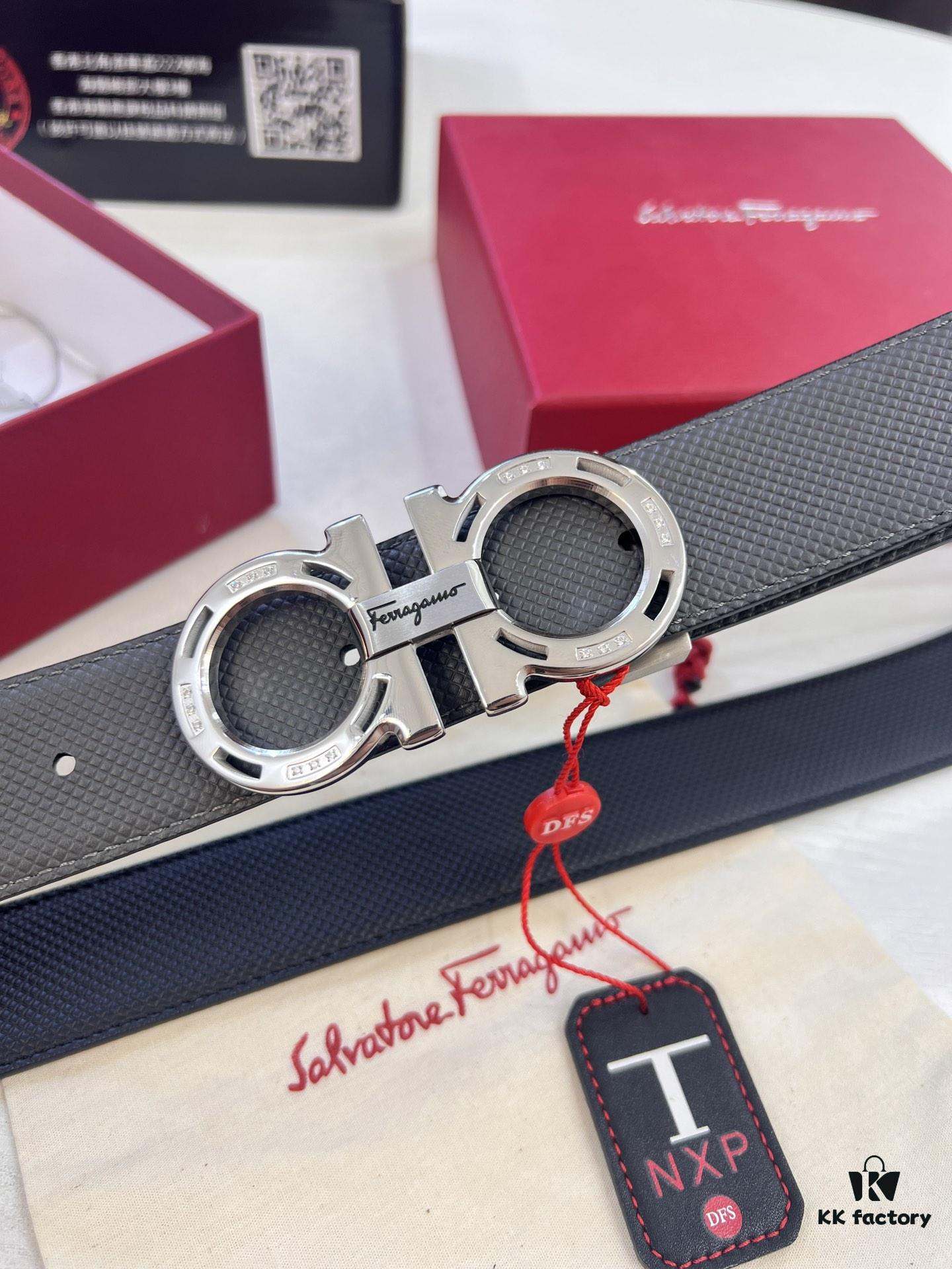 Hong Kong Tax-Free T Gift Box 🎁 (NXP Tag with Authenticity Chip, Official Website Verifiable), Genuine Filigree Stainless Steel Hardware, Double-Sided Use Salvatore Ferragamo Style
