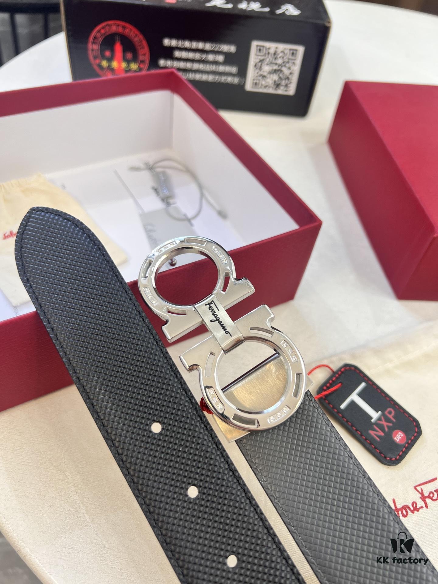 Hong Kong Tax-Free T Gift Box 🎁 (NXP Tag with Authenticity Chip, Official Website Verifiable), Genuine Filigree Stainless Steel Hardware, Double-Sided Use Salvatore Ferragamo Style