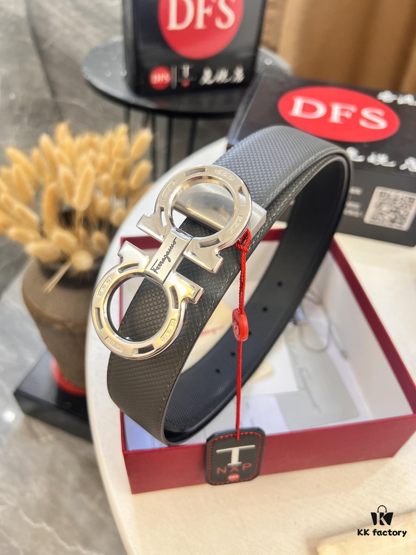 Hong Kong Tax-Free T Gift Box 🎁 (NXP Tag with Authenticity Chip, Official Website Verifiable), Genuine Filigree Stainless Steel Hardware, Double-Sided Use Salvatore Ferragamo Style