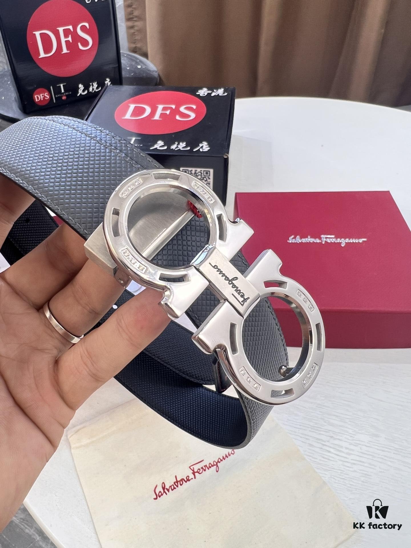 Hong Kong Tax-Free T Gift Box 🎁 (NXP Tag with Authenticity Chip, Official Website Verifiable), Genuine Filigree Stainless Steel Hardware, Double-Sided Use Salvatore Ferragamo Style