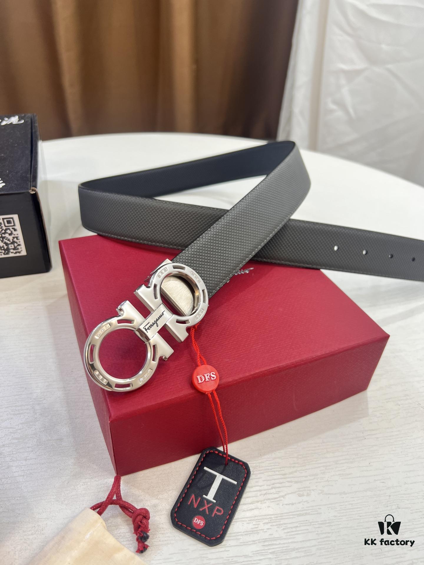 Hong Kong Tax-Free T Gift Box 🎁 (NXP Tag with Authenticity Chip, Official Website Verifiable), Genuine Filigree Stainless Steel Hardware, Double-Sided Use Salvatore Ferragamo Style