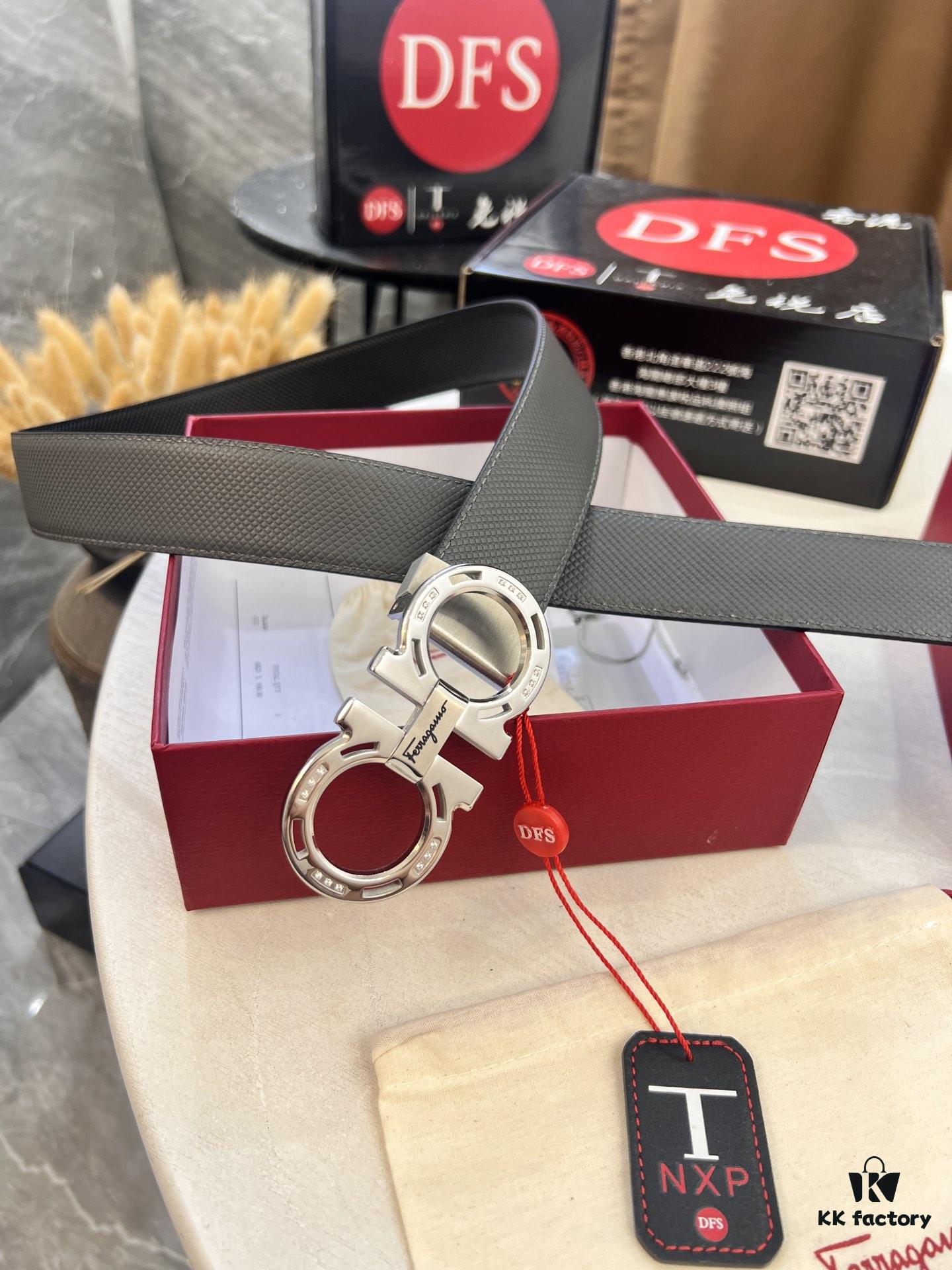 Hong Kong Tax-Free T Gift Box 🎁 (NXP Tag with Authenticity Chip, Official Website Verifiable), Genuine Filigree Stainless Steel Hardware, Double-Sided Use Salvatore Ferragamo Style