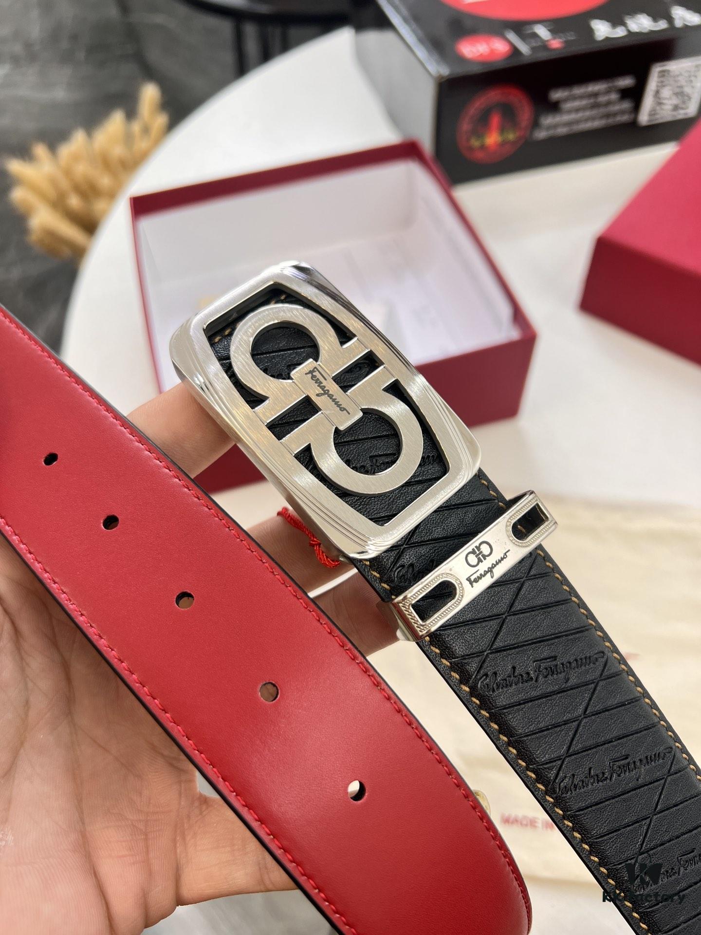 Top-tier Salvatore Ferragamo Belt, Authentic Hong Kong Duty-Free T Gift Box, 8-Shaped Genuine Hardware, Full-Grain Embossed Cowhide Leather, German-Made Craftsmanship