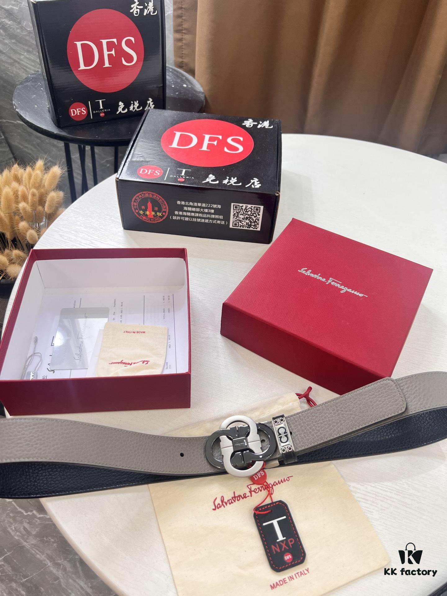 Ferragamo Men's Belt, Genuine First-Layer Calf Leather with Crocodile Texture, Reversible Design, 3.5cm Width, Stainless Steel Hardware, Adjustable Length, Ideal Gift Choice