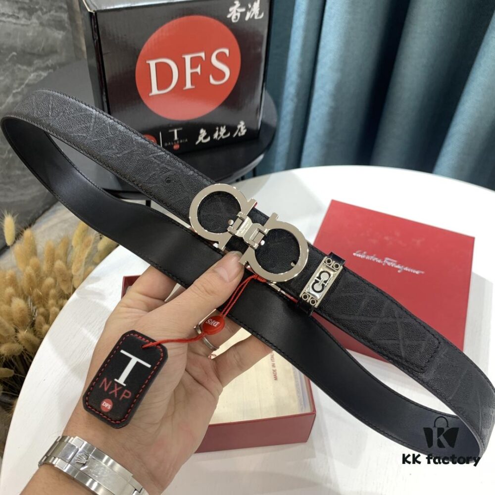 Top-Tier Ferragamo Belt, Hong Kong Duty-Free T Gift Box, Anti-Counterfeit QR Code Authentication, New '8' Shaped Authentic Hardware, Precision Craftsmanship, Original Mold Logo with Steel Stamping, Imported Top-Grade Calfskin with Seal Texture, Double-Sided Two-Tone Design, 3.5cm Width, NXP Chip, Adjustable Length