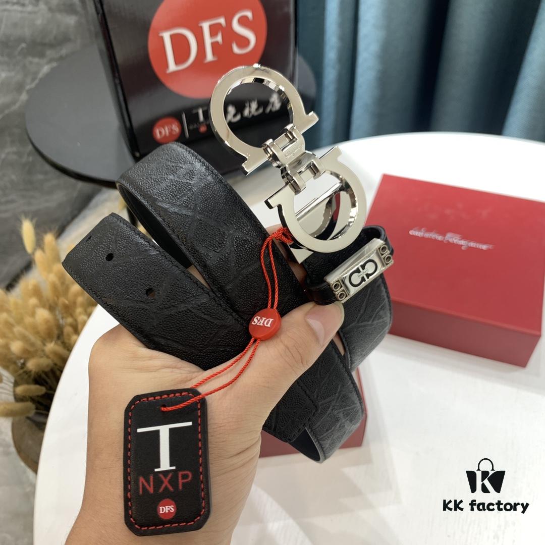 Top-Tier Salvatore Ferragamo Belt, Hong Kong Duty-Free T Gift Box, Anti-Counterfeit QR Code Authentication, New 8-Shaped Genuine Hardware, Imported Top Layer Calfskin with Leopard Pattern, Double-Sided Wearable, 3.5cm Width, NXP Chip, Customizable Length