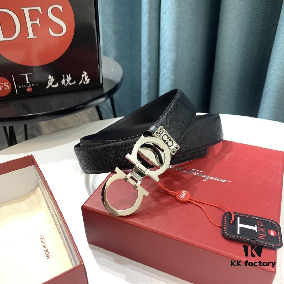 Top-Tier Salvatore Ferragamo Belt, Hong Kong Duty-Free T Gift Box, Anti-Counterfeit QR Code Authentication, New 8-Shaped Genuine Hardware, Imported Top Layer Calfskin with Leopard Pattern, Double-Sided Wearable, 3.5cm Width, NXP Chip, Customizable Length