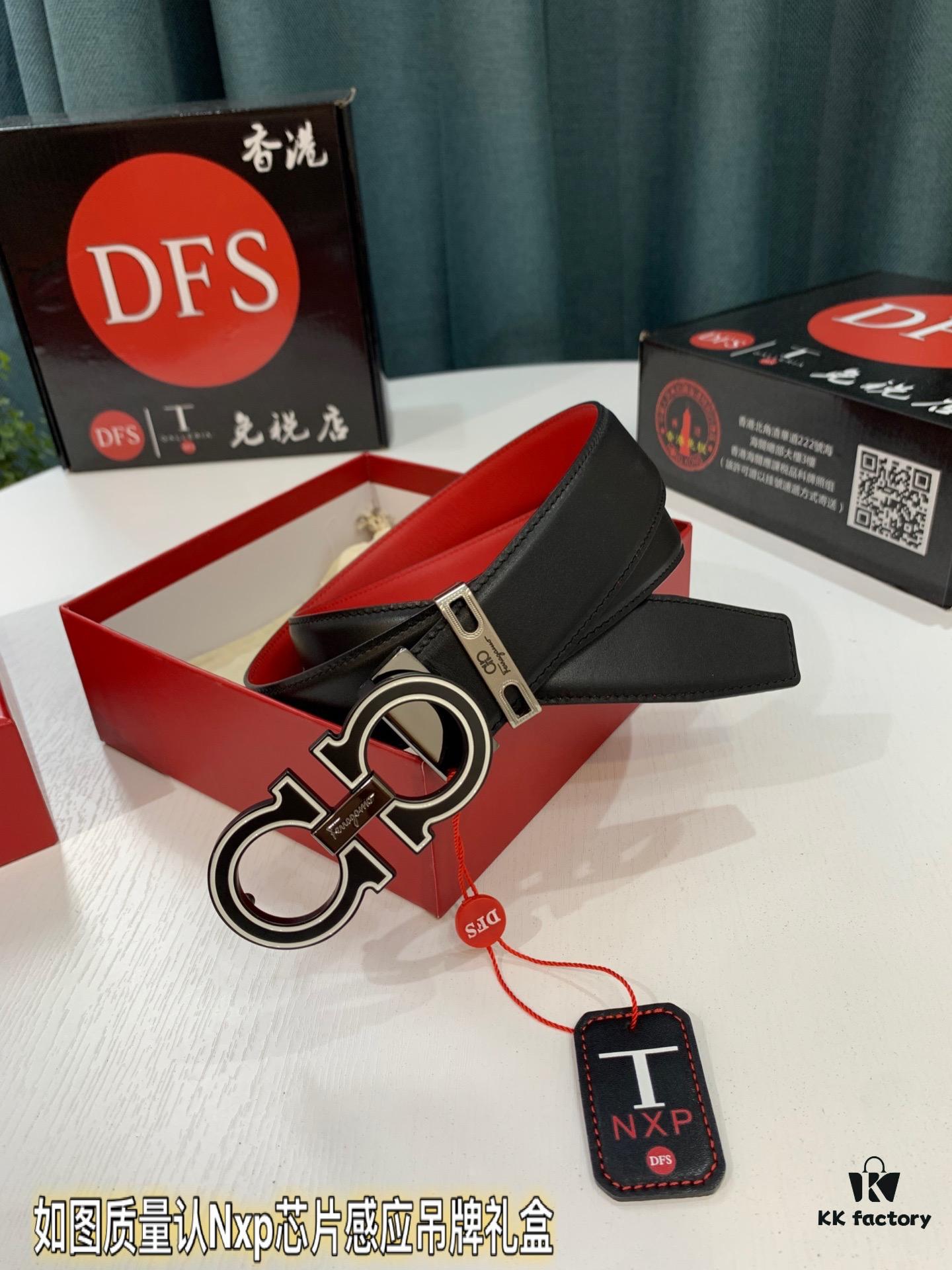 Hong Kong Tax-Free T Gift Box 🎁 (NXP RFID Tag Authenticatable on Official Website, Genuine Anti-Counterfeit Chip) | Salvatore Ferragamo Style | New 8-Shaped Buckle Stainless Steel Hardware | Double-Sided Wear | French Imported Smooth Calfskin Leather | Fashion Runway Design | Duty-Free Premium Replica Level | Latest NXP RFID Chip | 3.5cm Width