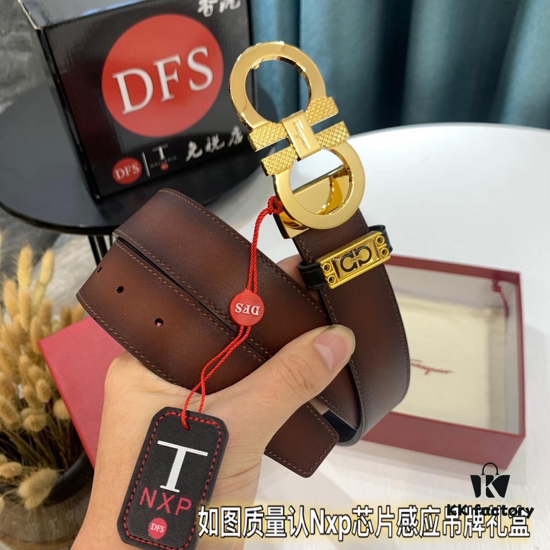 Shop Owner Recommended Filagamo Men's Leather Belt, Genuine Top Grain Cowhide, Double-Sided Use, 3.5cm Width, Precision Steel Hardware, Ideal Gift