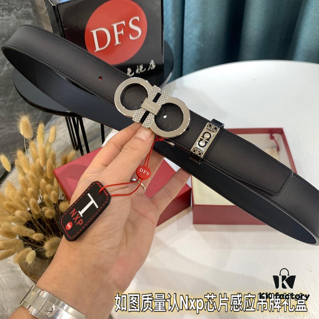 Shop Owner Recommended Filagrado Men's Leather Belt, Genuine Top-Grade Cowhide, Reversible Design, 3.5cm Width, Precision Steel Hardware