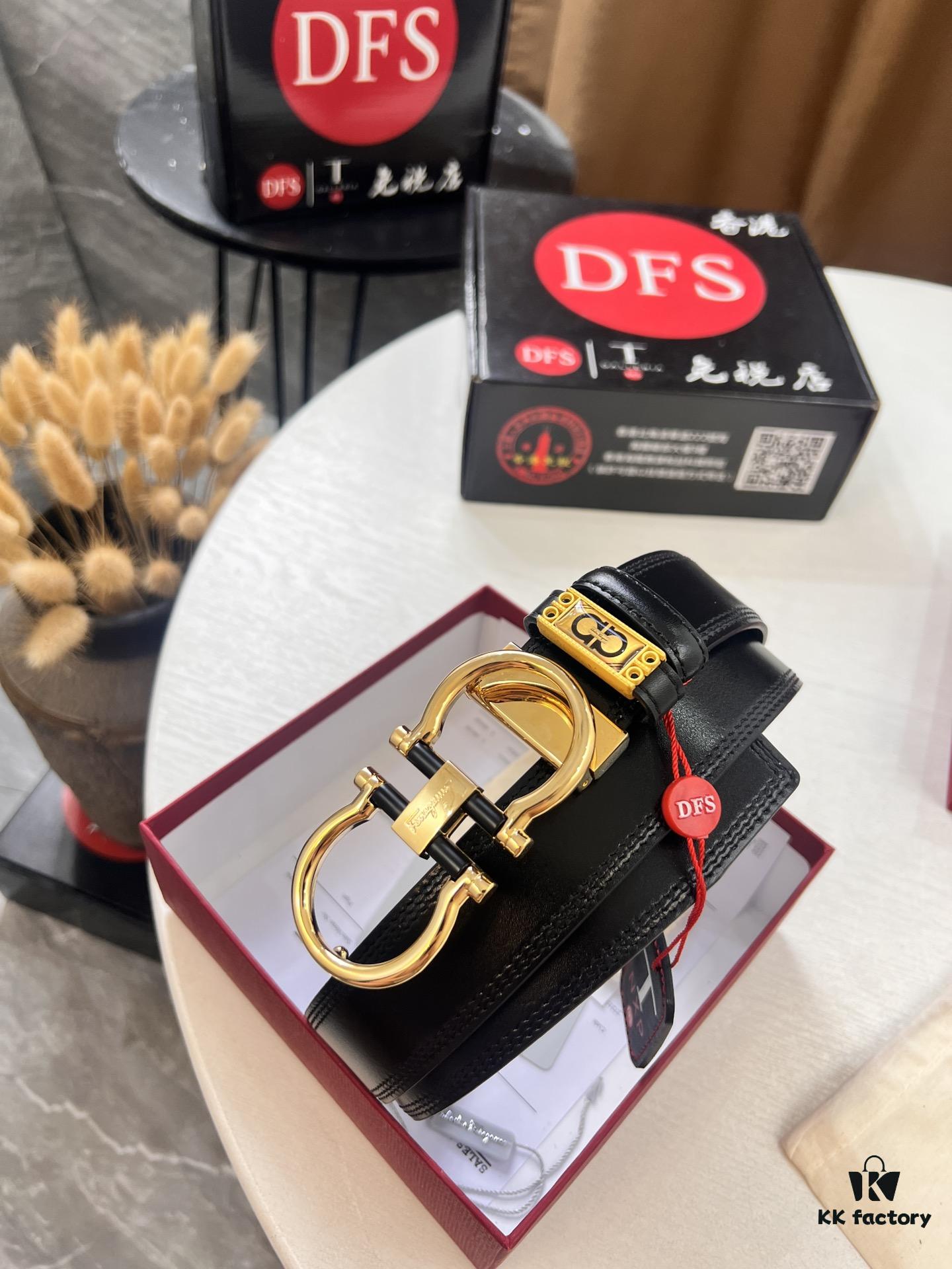 Salvatore Ferragamo Men's Belt, Genuine Top Grain Leather, Reversible Design, 3.5cm Width, Stainless Steel Hardware, Perfect for Gifting