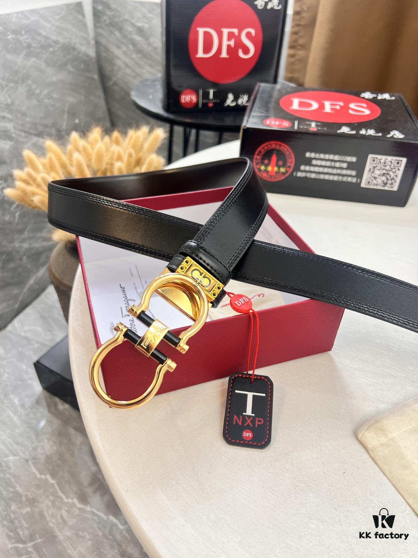 Salvatore Ferragamo Men's Belt, Genuine Top Grain Leather, Reversible Design, 3.5cm Width, Stainless Steel Hardware, Perfect for Gifting