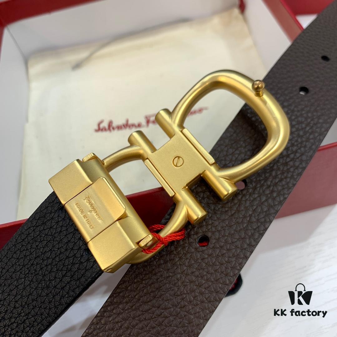 Ferragamo Belt, Genuine Top-Grade Leather Belt with 8-Shaped Authentic Hardware, Double-Sided Wear, Imported Full-Grain Cattlehide, German OEM Craftsmanship