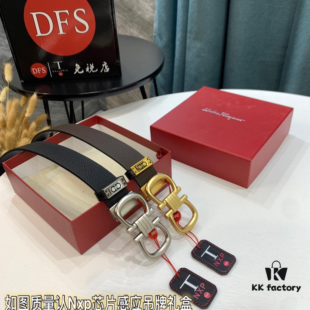 Ferragamo Belt, Genuine Top-Grade Leather Belt with 8-Shaped Authentic Hardware, Double-Sided Wear, Imported Full-Grain Cattlehide, German OEM Craftsmanship