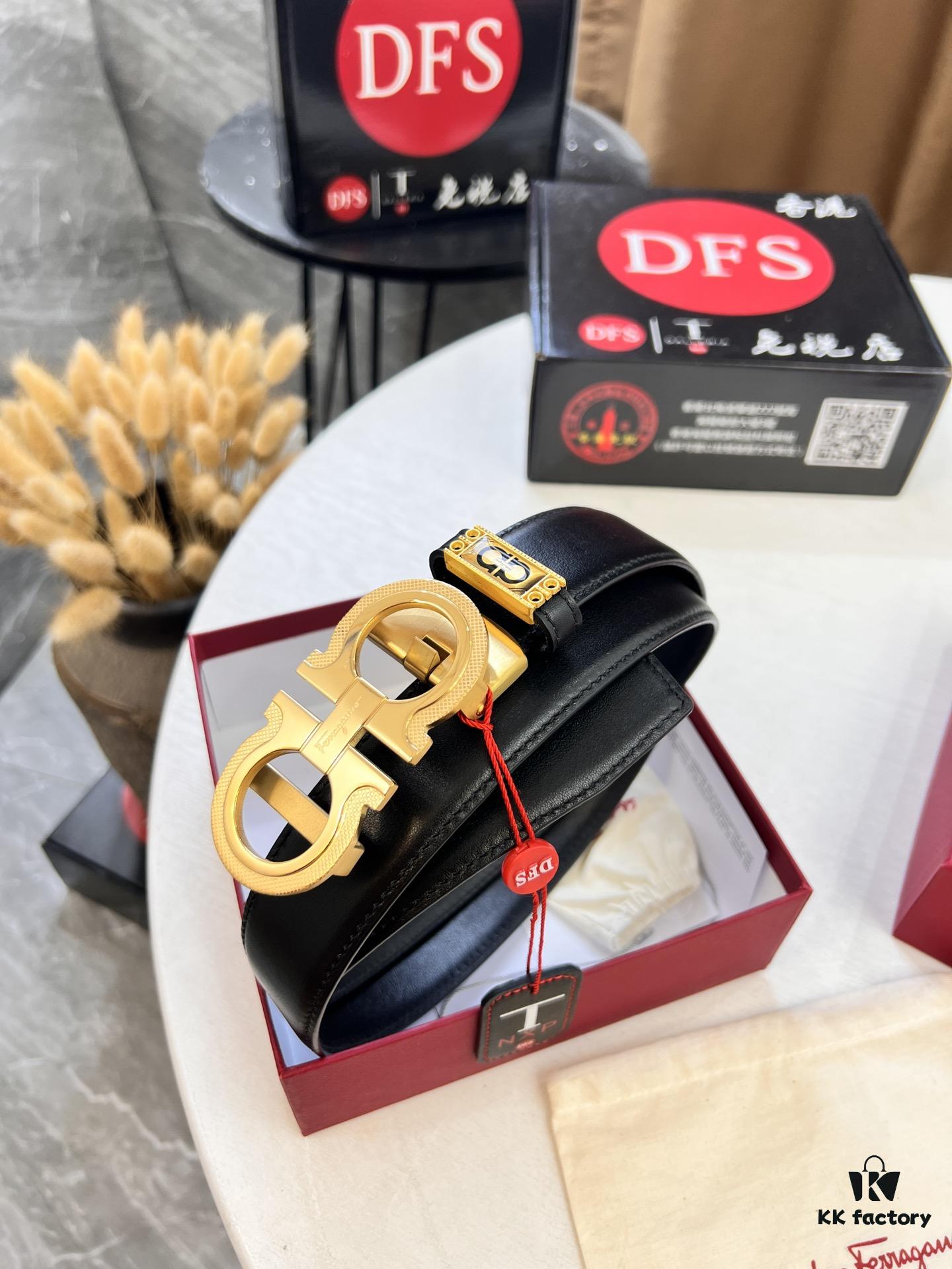 Arrival 🎺🎺 Genuine Photography, Ferragamo Automatic Series Men's Belt, ZP Molded 8-Shaped Beveled Pattern with Stainless Steel Hardware, Business Belt, Imported Xiao Ferragamo Plain Full-Grain Cowhide, Automatic Tooth Slide, Width 3.5 cm