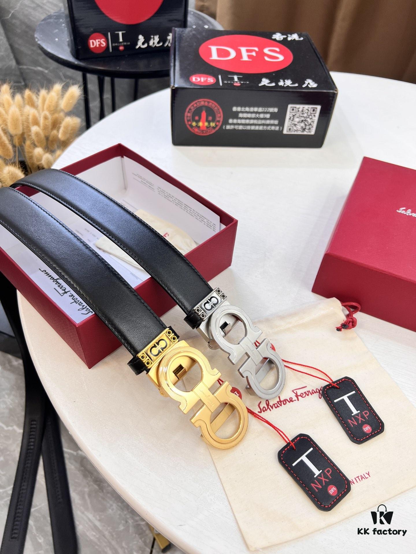 Arrival 🎺🎺 Genuine Photography, Ferragamo Automatic Series Men's Belt, ZP Molded 8-Shaped Beveled Pattern with Stainless Steel Hardware, Business Belt, Imported Xiao Ferragamo Plain Full-Grain Cowhide, Automatic Tooth Slide, Width 3.5 cm