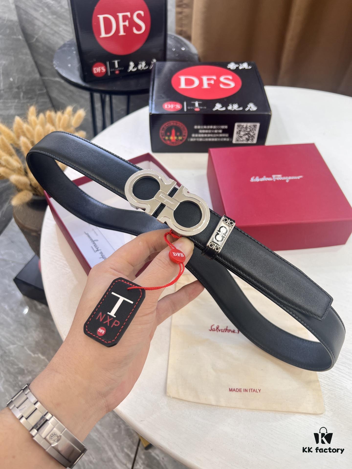 Arrival 🎺🎺 Authentic Photography, Ferragamo Automatic Series Men's Belt, ZP Molded 8-Shaped Beveled Pattern with Stainless Steel Hardware, Business Belt, Imported Xiao Ferragamo Smooth Grain Top-Layer Cowhide, Automatic Tooth Adjustment, 3.5 cm Width