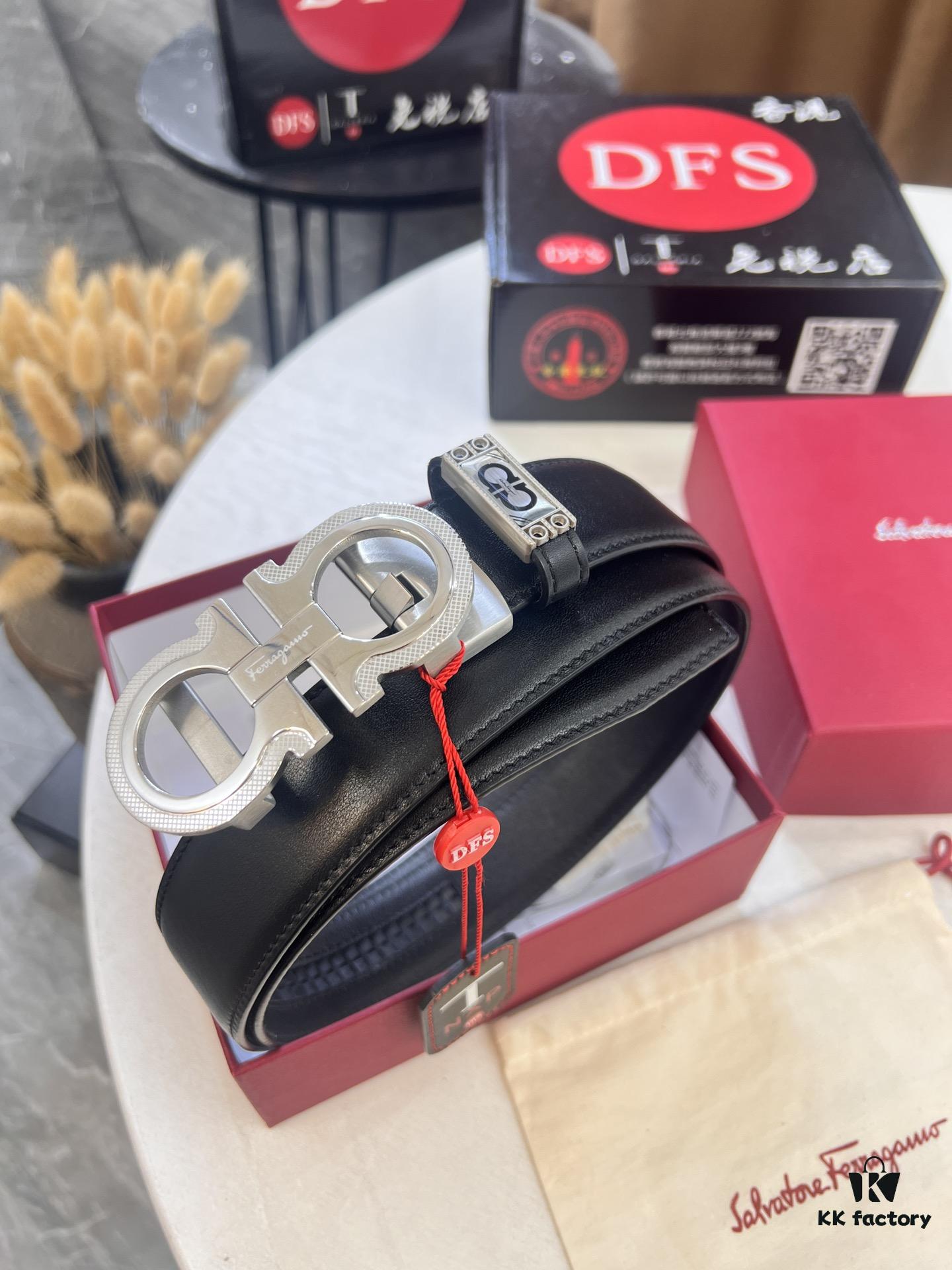 Arrival 🎺🎺 Authentic Photography, Ferragamo Automatic Series Men's Belt, ZP Molded 8-Shaped Beveled Pattern with Stainless Steel Hardware, Business Belt, Imported Xiao Ferragamo Smooth Grain Top-Layer Cowhide, Automatic Tooth Adjustment, 3.5 cm Width