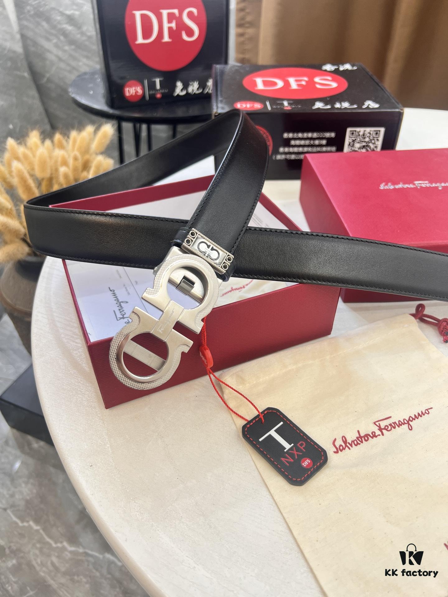 Arrival 🎺🎺 Authentic Photography, Ferragamo Automatic Series Men's Belt, ZP Molded 8-Shaped Beveled Pattern with Stainless Steel Hardware, Business Belt, Imported Xiao Ferragamo Smooth Grain Top-Layer Cowhide, Automatic Tooth Adjustment, 3.5 cm Width