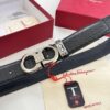 Ferragamo Men's Belt, Genuine Embossed Full-Grain Leather, Reversible Design, 3.5cm Width, Stainless Steel Buckle, Adjustable Length