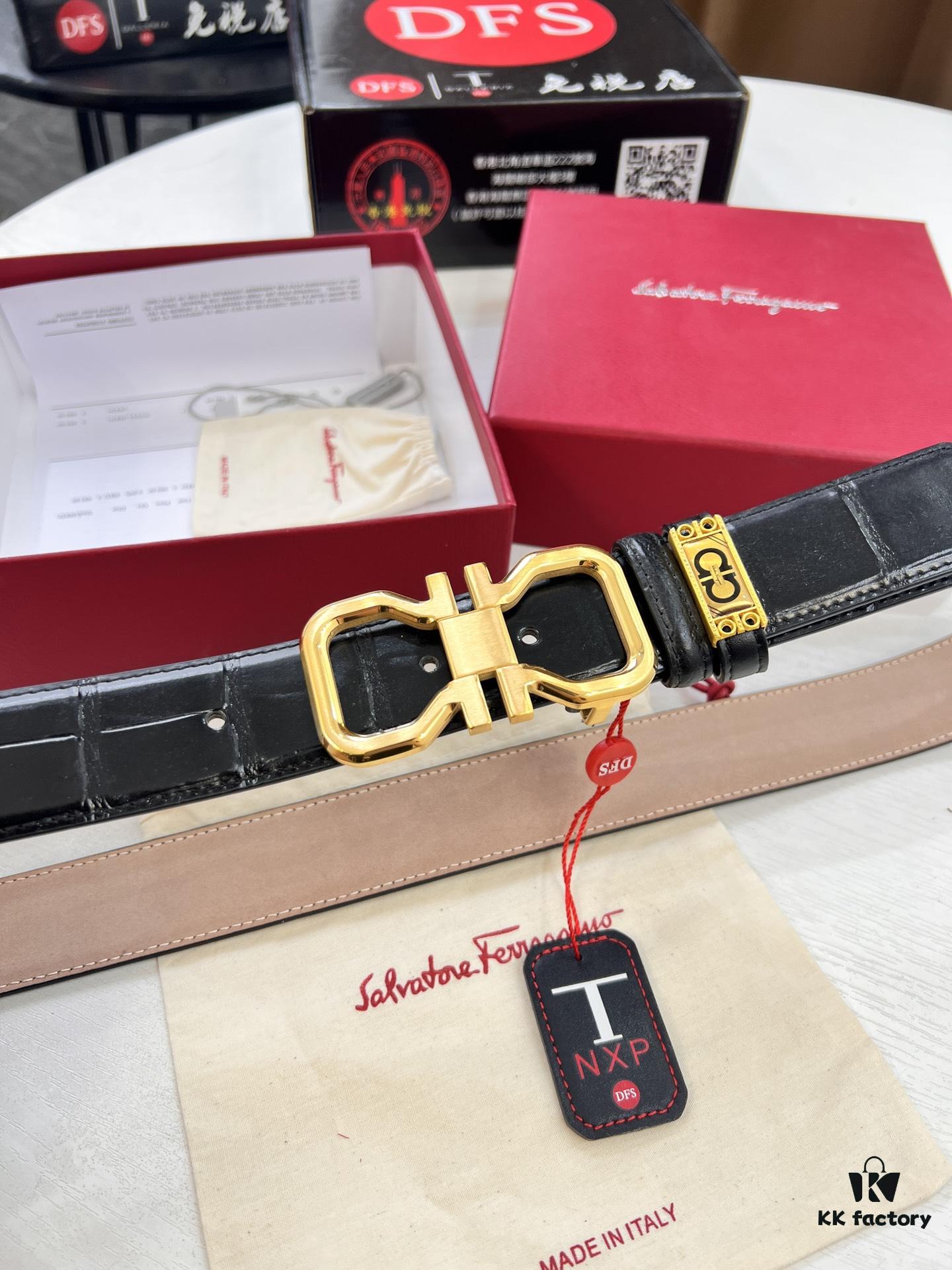 Ferragamo Belt, Hong Kong Duty-Free Gift Box 🎁 (NXP RFID Tag with Official Website Verification, Authentic Anti-Counterfeit Chip)