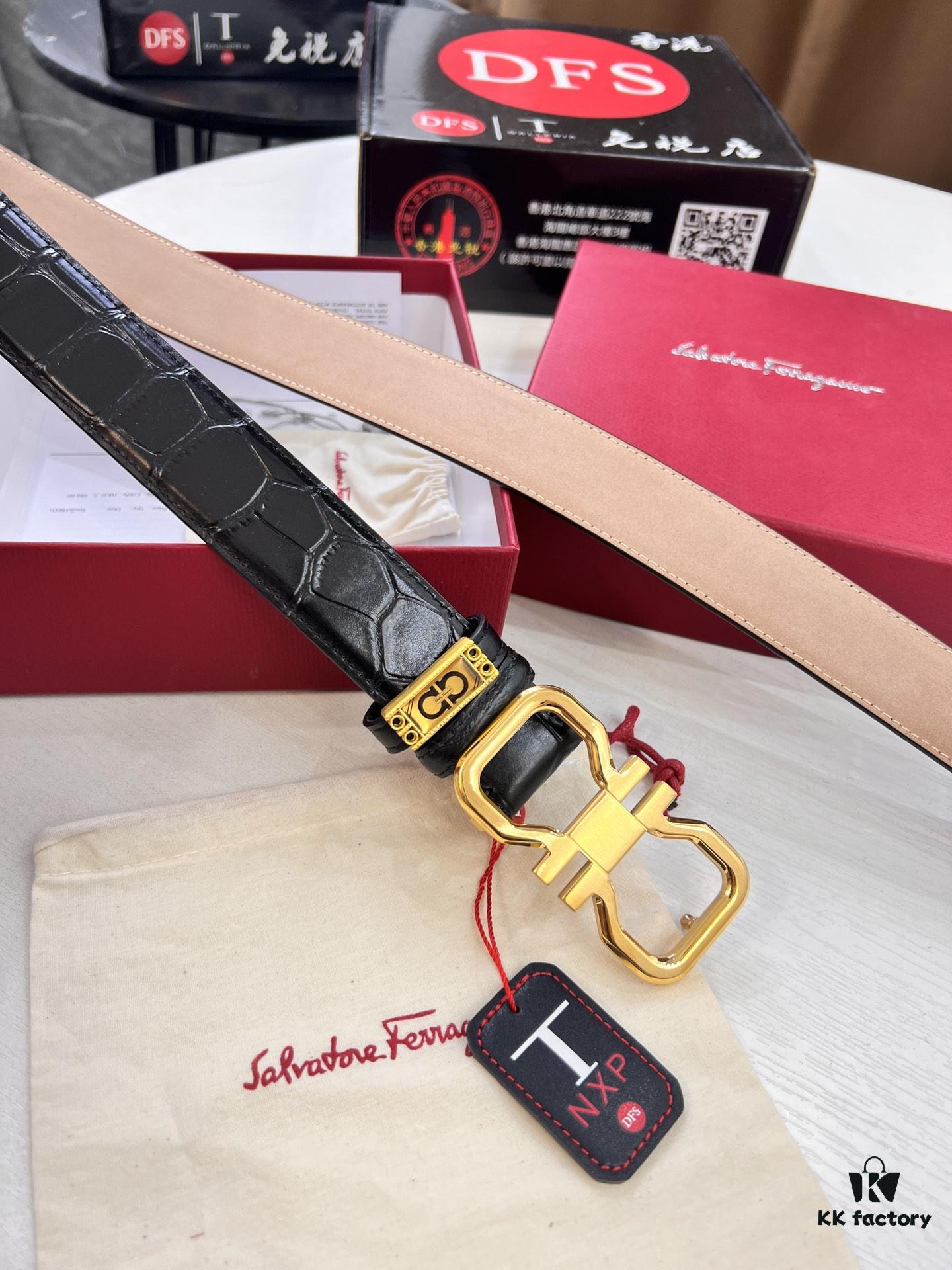 Ferragamo Belt, Hong Kong Duty-Free Gift Box 🎁 (NXP RFID Tag with Official Website Verification, Authentic Anti-Counterfeit Chip)