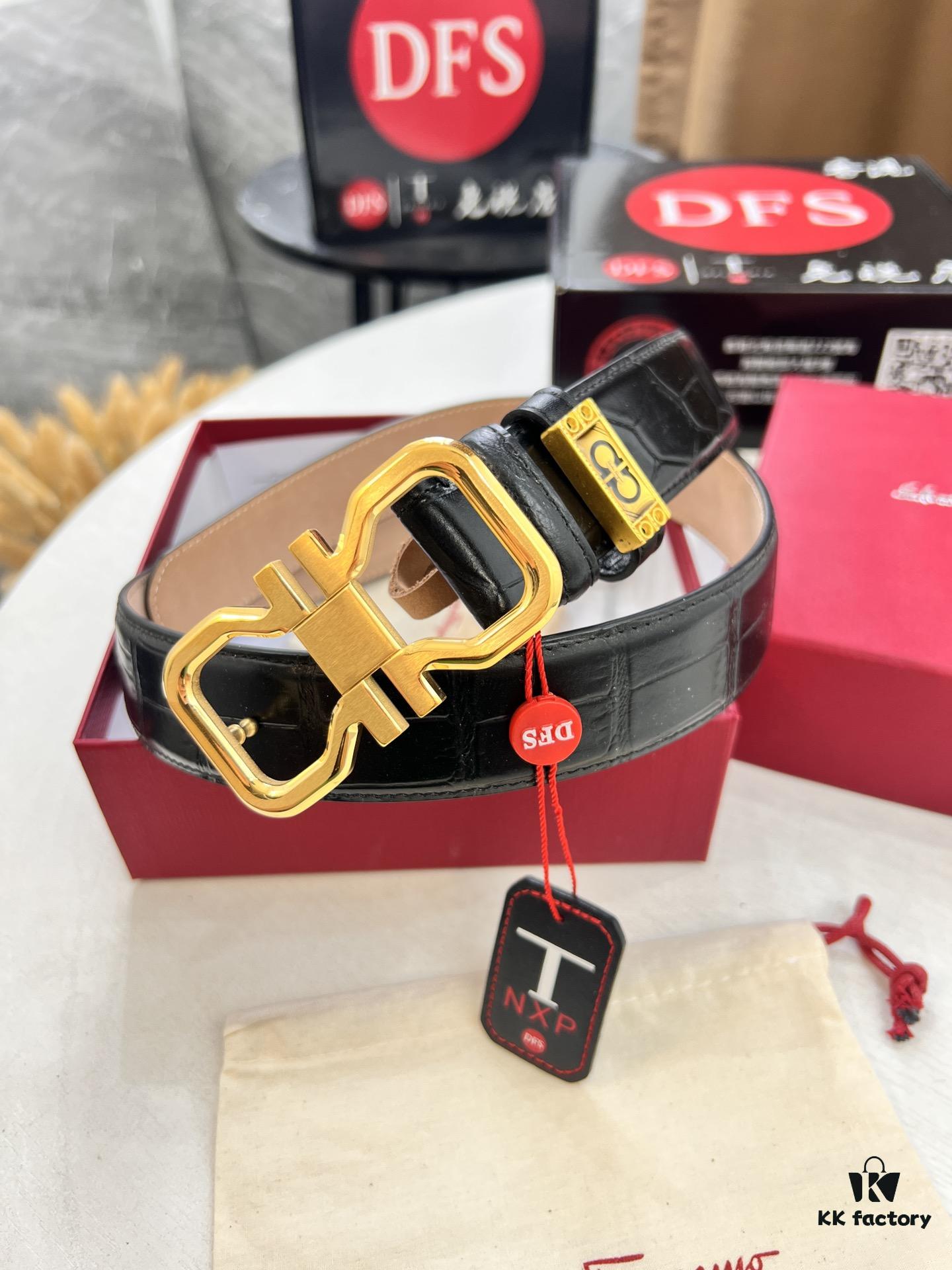 Ferragamo Belt, Hong Kong Duty-Free Gift Box 🎁 (NXP RFID Tag with Official Website Verification, Authentic Anti-Counterfeit Chip)